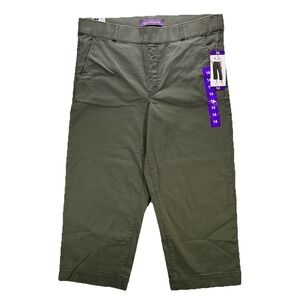 Gloria Vanderbilt Wide Leg Pull On Crop Pants Womens 14 Green Mid Rise NWT